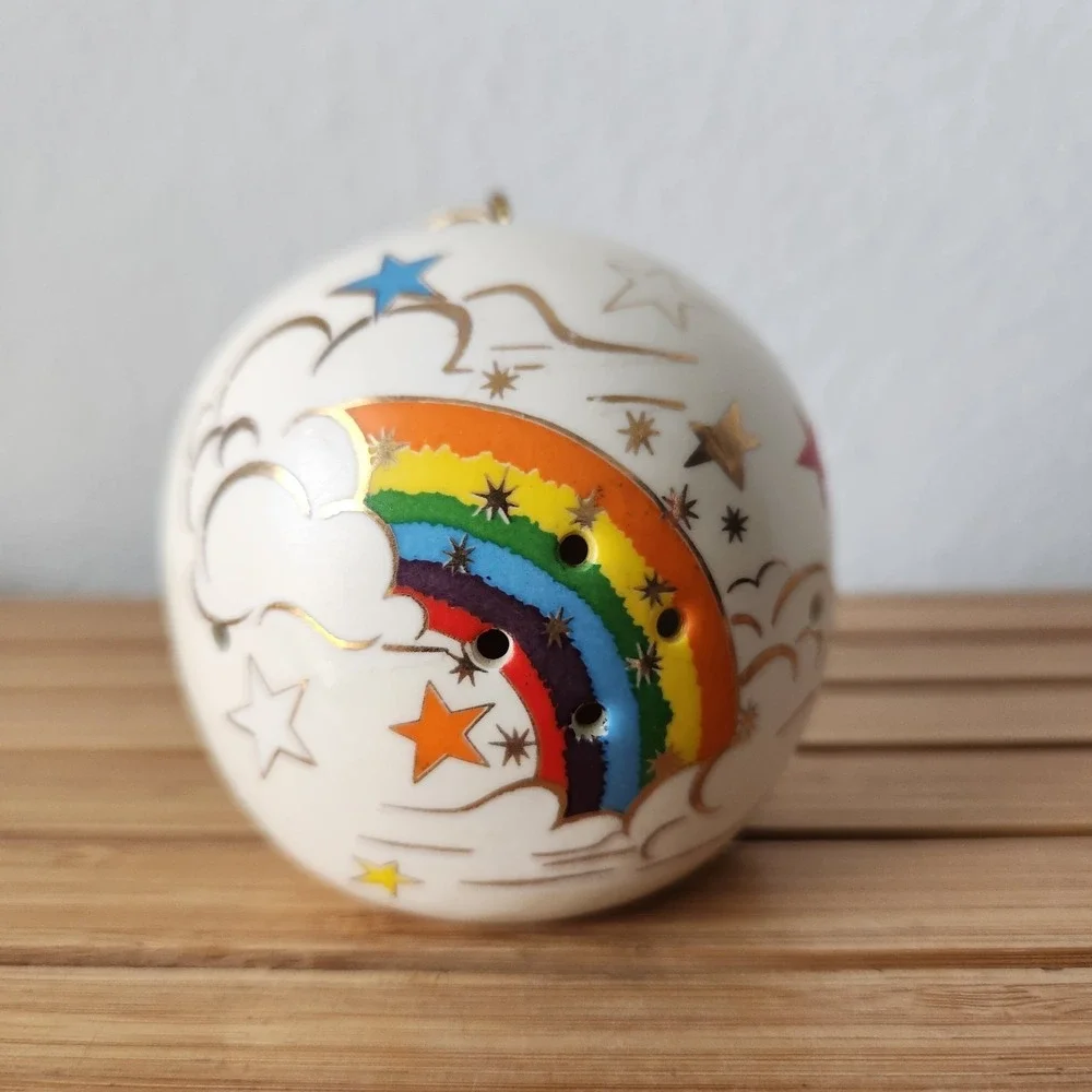 Vintage‎ Rainbow Star Christmas Ornament Ball Potpourri Holder Hand Painted